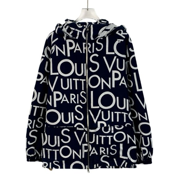 Louis Vuitton Paris Designer Jacket With Hood & Zip Closure In Navy & White - Picture 1 of 8